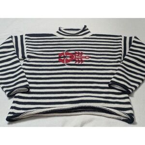 American South Side Striped Lobster Sweater Navy White Alpaca Wool Blend Women L